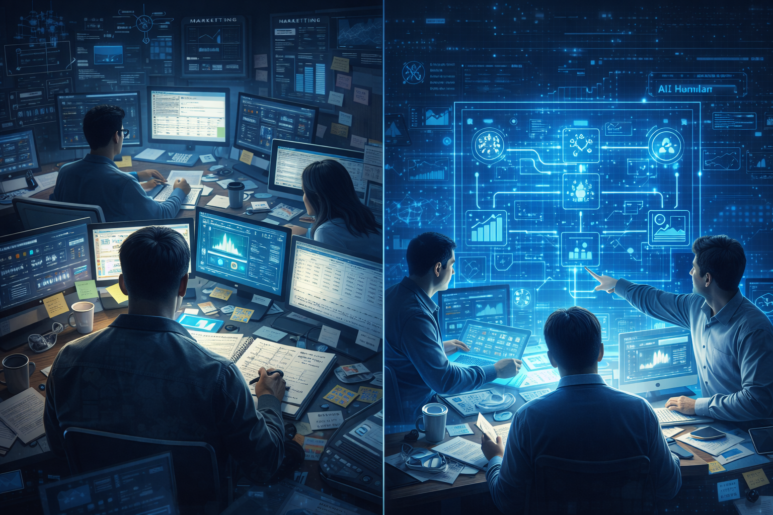 ChatGPT Image Dec 19, 2025, 06_24_02 PM Digital marketing professionals researching and analysing data to build the AI–Human Agency Growth Framework — a business growth framework and SaaS framework for B2B SaaS marketing agencies focused on structured business growth systems and SaaS license models.