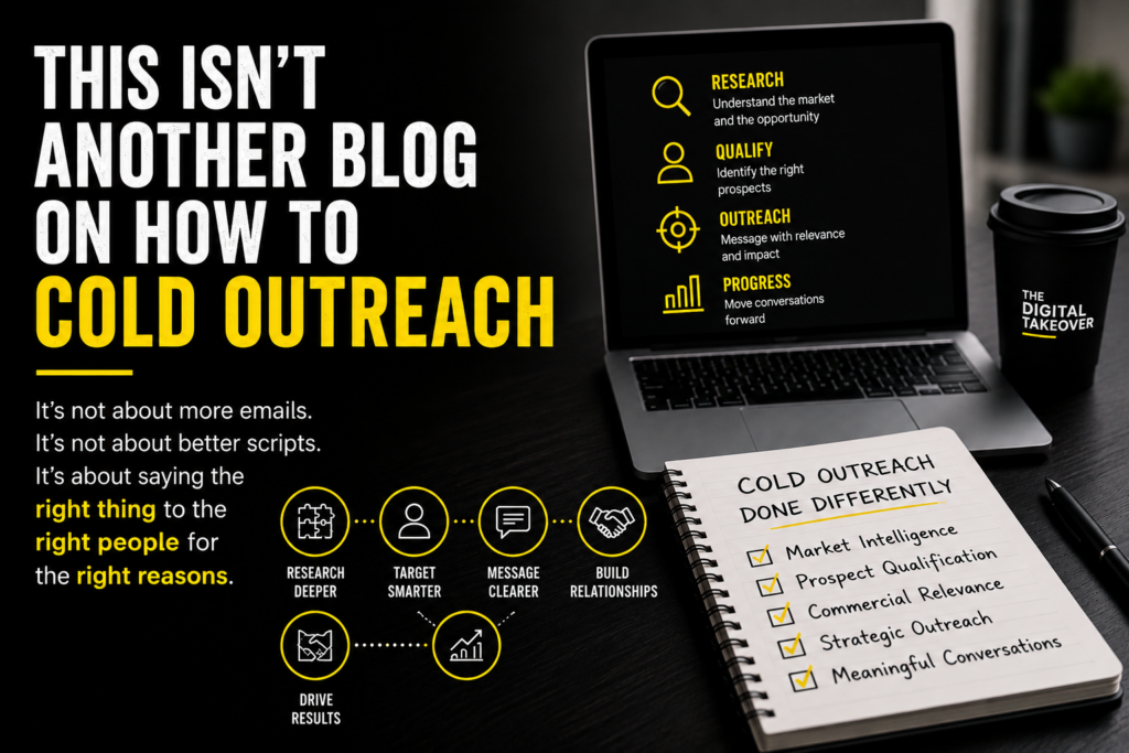 Business professional using a structured cold outreach strategy based on research and prospect qualification.
